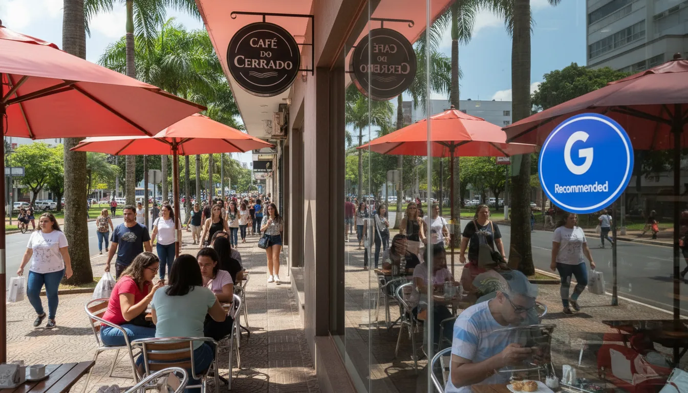 Clientes em café ao ar livre em Goiânia com selo Google Business | Imagine Company - Agência de Marketing e Vendas em Goiânia - GO - BRASIL