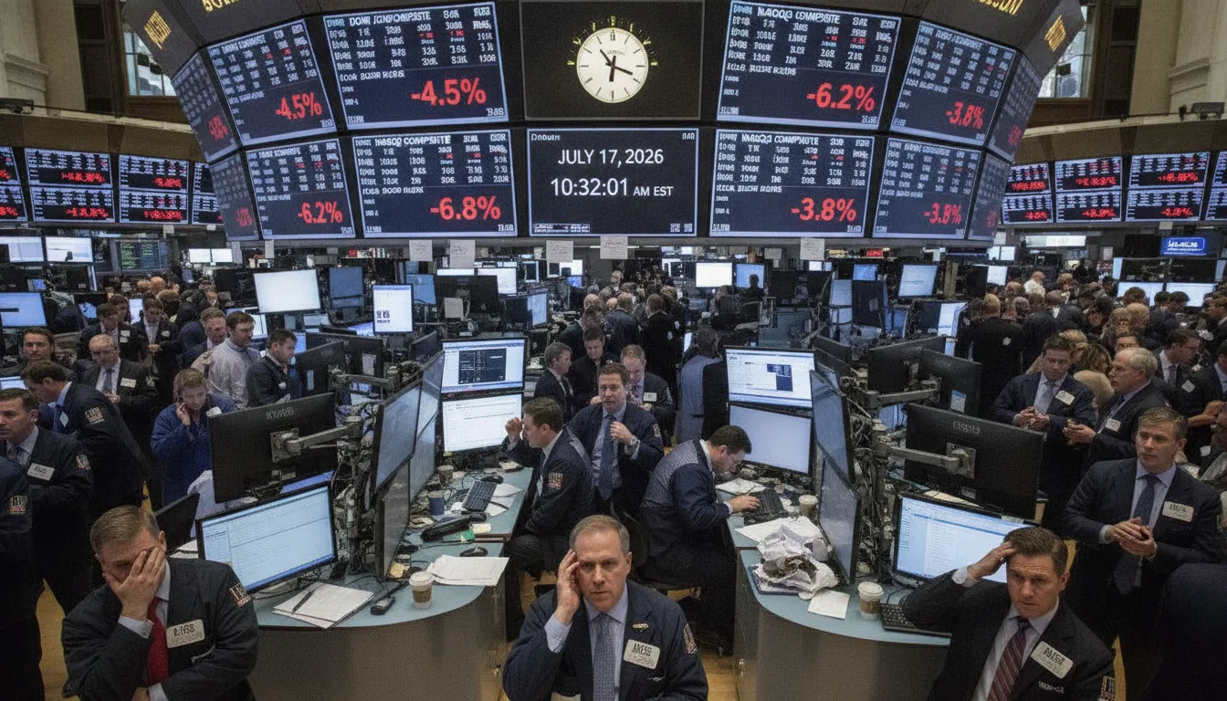 Corretoras em Wall Street com telas exibindo quedas nas bolsas em 2026 | Imagine Company - Agência de Marketing e Vendas em Goiânia - GO - BRASIL