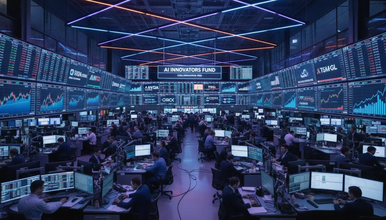 Sala de operações financeiras com múltiplos monitores exibindo dados de mercado e investimentos em IA | Imagine Company - Agência de Marketing e Vendas em Goiânia - GO - BRASIL