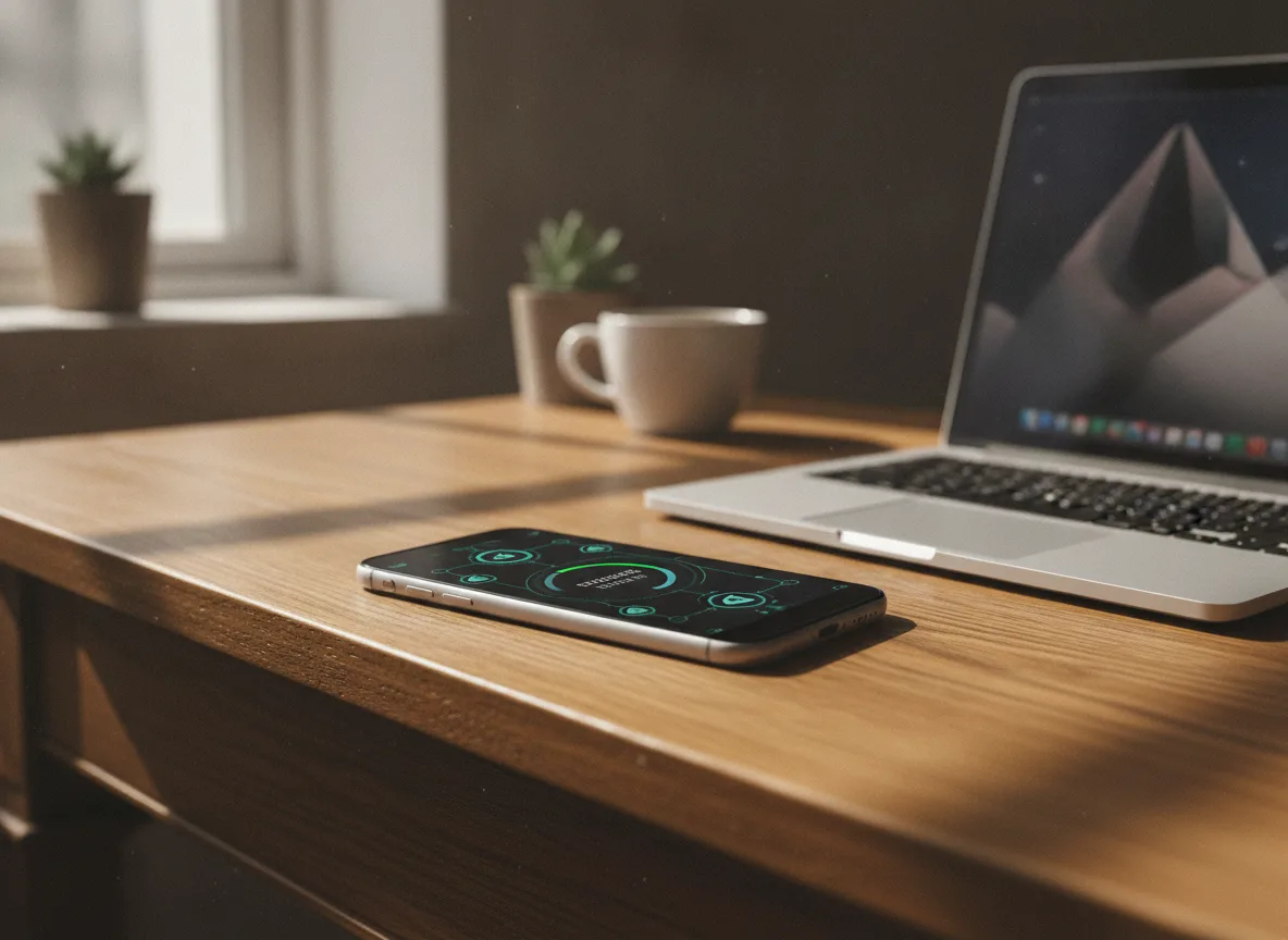Celular em mesa ao lado de laptop, simbolizando proteção de dados. | Imagine Company - Agência de Marketing e Vendas em Goiânia - GO - BRASIL