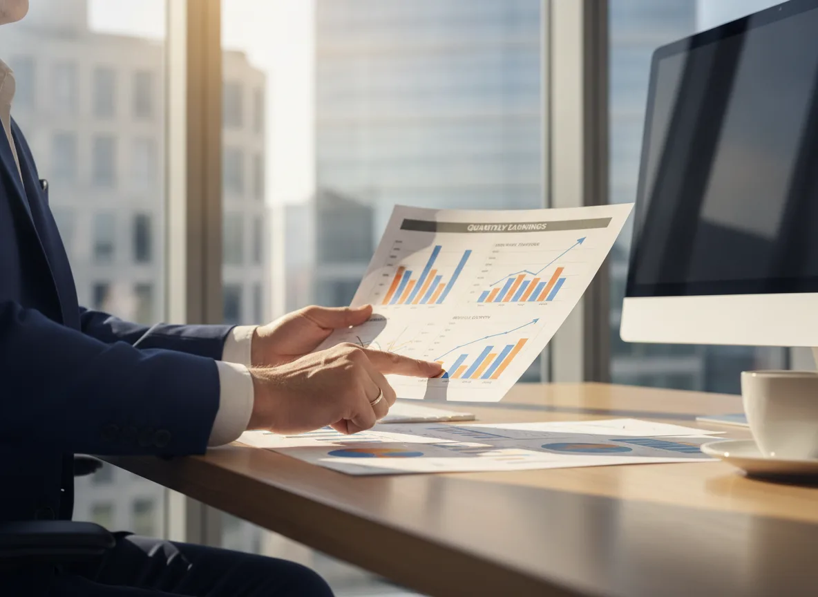 Pessoa em escritório analisando gráficos econômicos em papel | Imagine Company - Agência de Marketing e Vendas em Goiânia - GO - BRASIL