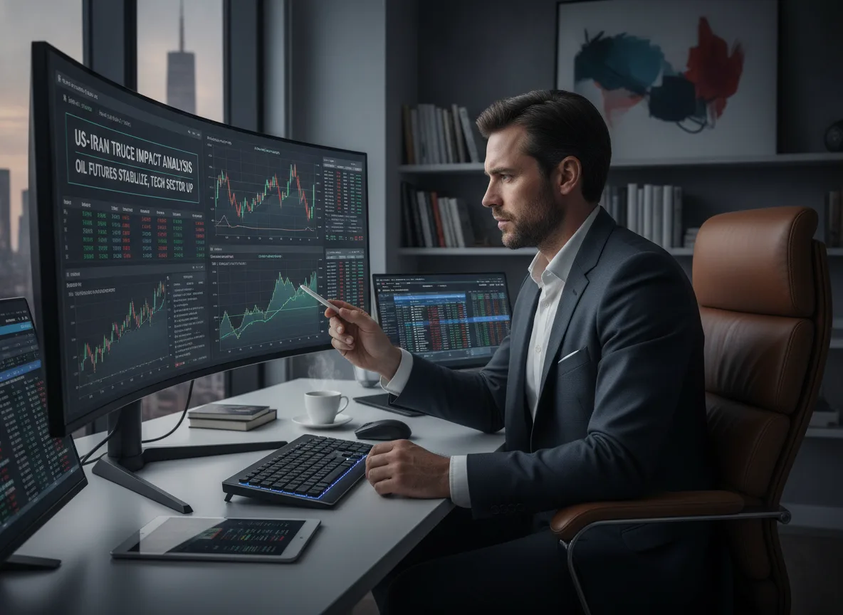 Homem analisa gráficos financeiros em múltiplas telas em escritório moderno | Imagine Company - Agência de Marketing e Vendas em Goiânia - GO - BRASIL