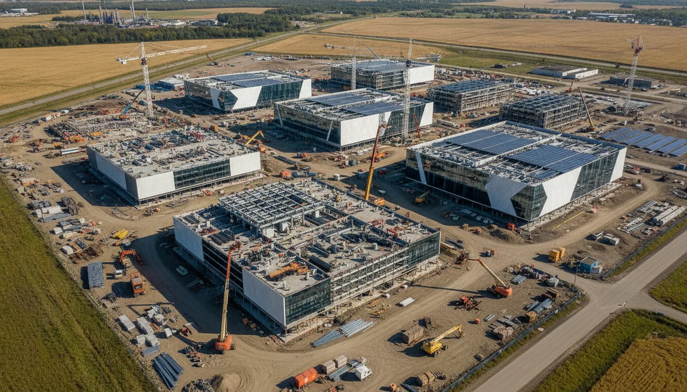 Imagem aérea de data center da Meta em construção no Canadá | Imagine Company - Agência de Marketing e Vendas em Goiânia - GO - BRASIL