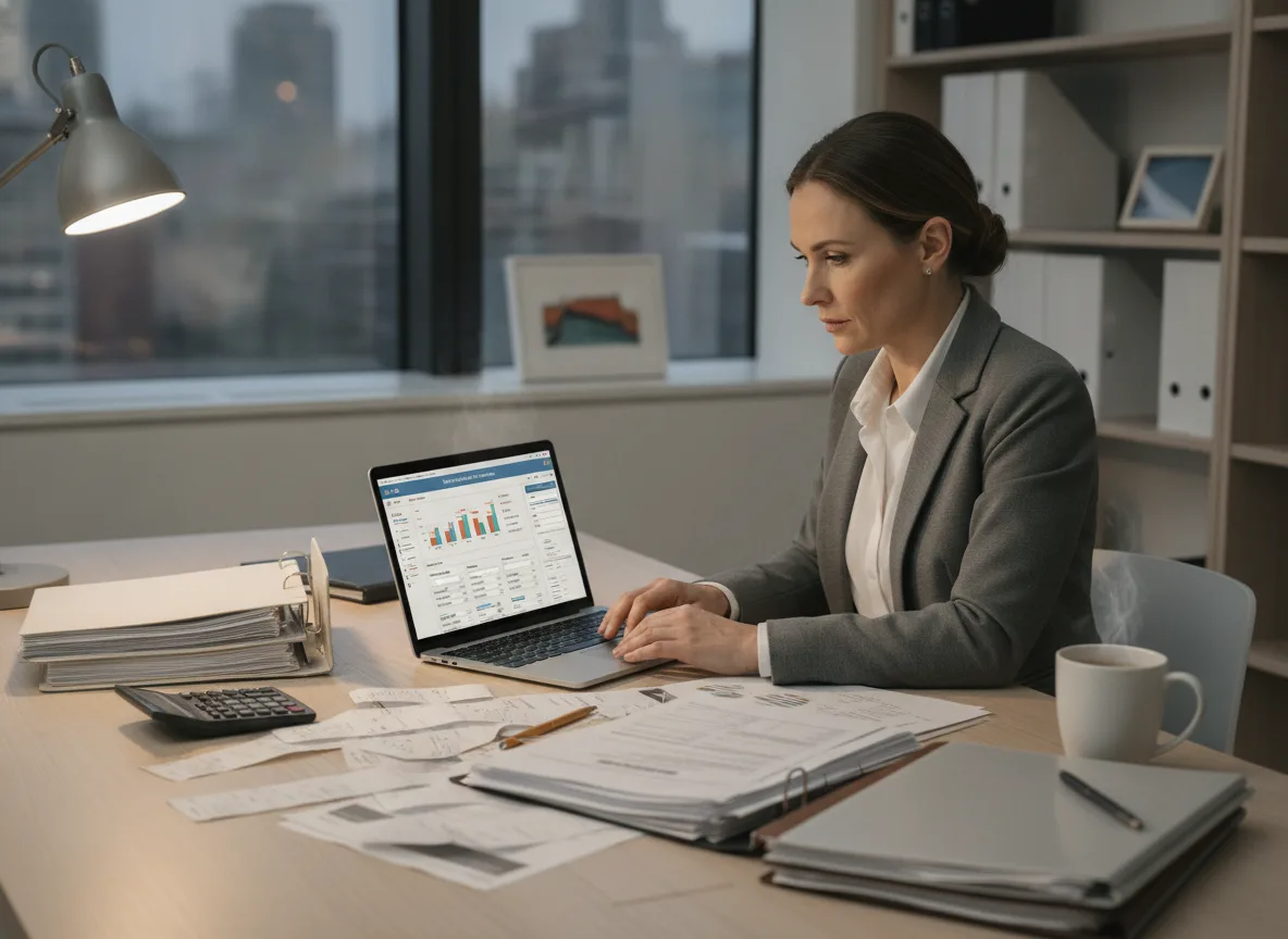 Mulher em escritório analisando gráficos no laptop, reforma tributária | Imagine Company - Agência de Marketing e Vendas em Goiânia - GO - BRASIL