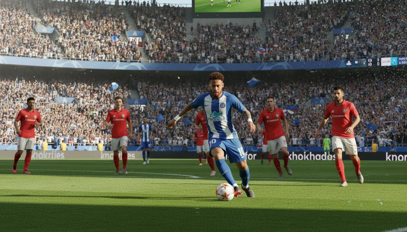Jogador de futebol em ação durante partida, estádio lotado | Imagine Company - Agência de Marketing e Vendas em Goiânia - GO - BRASIL