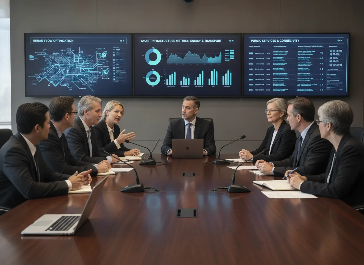 Executivos em reunião sobre cidades inteligentes e infraestrutura urbana | Imagine Company - Agência de Marketing e Vendas em Goiânia - GO - BRASIL